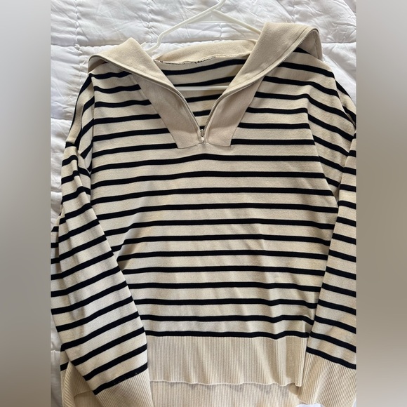 Navy and Cream Striped Quarter-Zip - Picture 2 of 3
